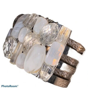 Silver tone chunky Rare  Gem stones Cuff fashion Bracelet